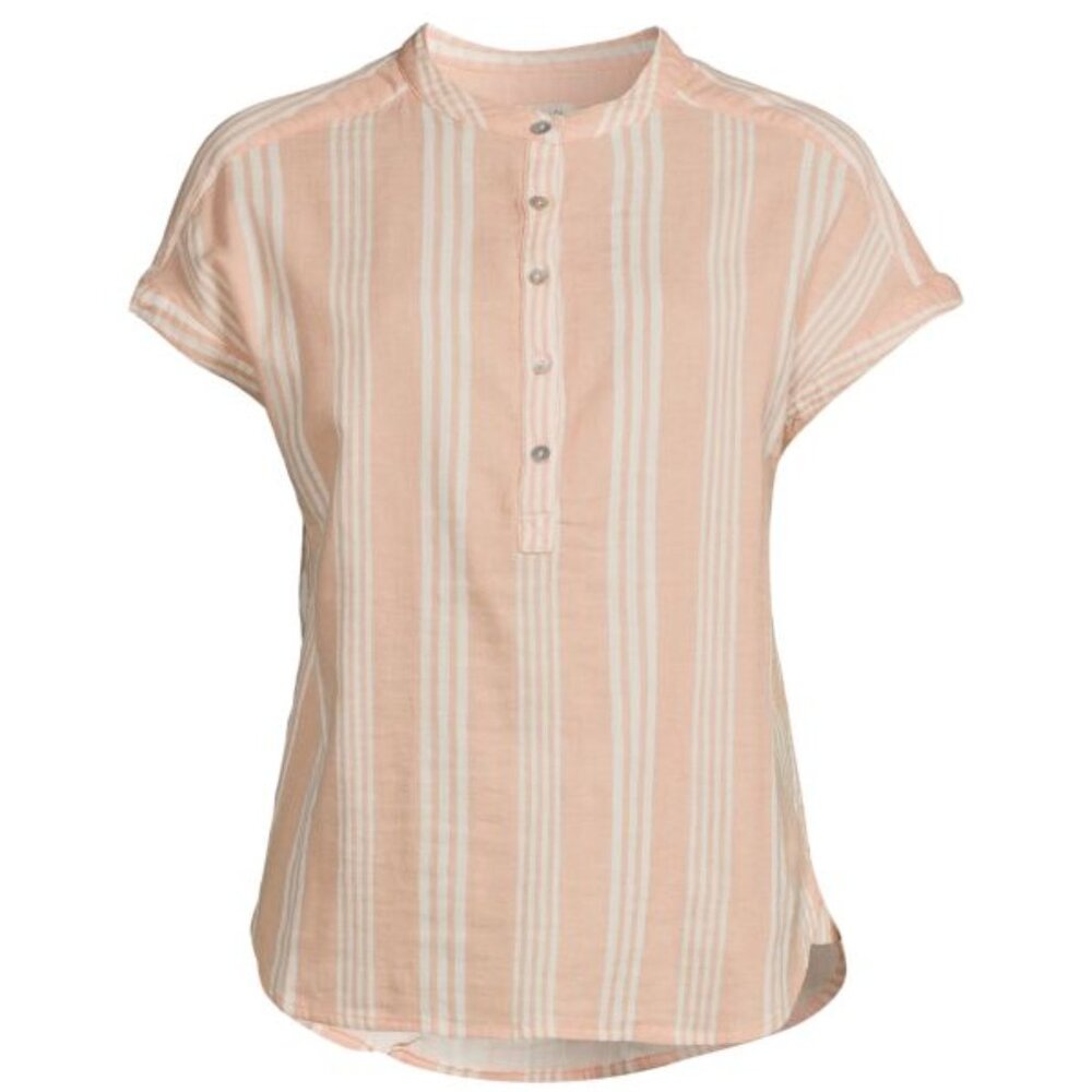 Faherty Women's Dream Cotton Gauze Top | Peach & Cream Stripe | EUC | Sz LG